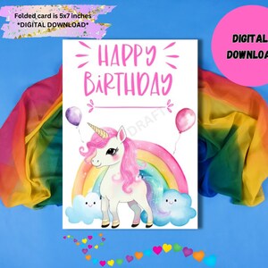 Printable Unicorn Card, Rainbow Unicorn Card, Greeting Cards, Digital ...
