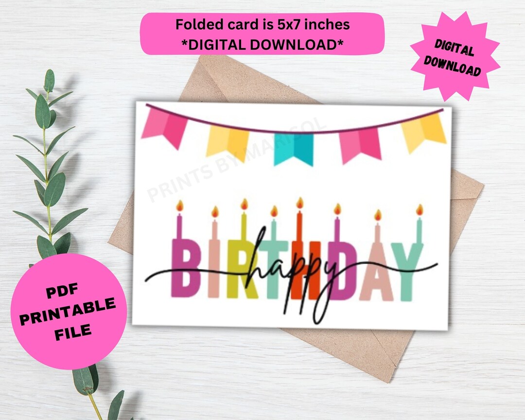 Printable Happy Birthday Card, Digital Download PDF Card, Birthday Card ...