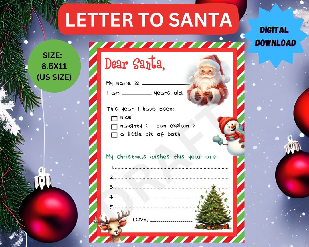 PRINTABLE Letter to Santa, Santa Claus, Digital Download, Santa Wish ...