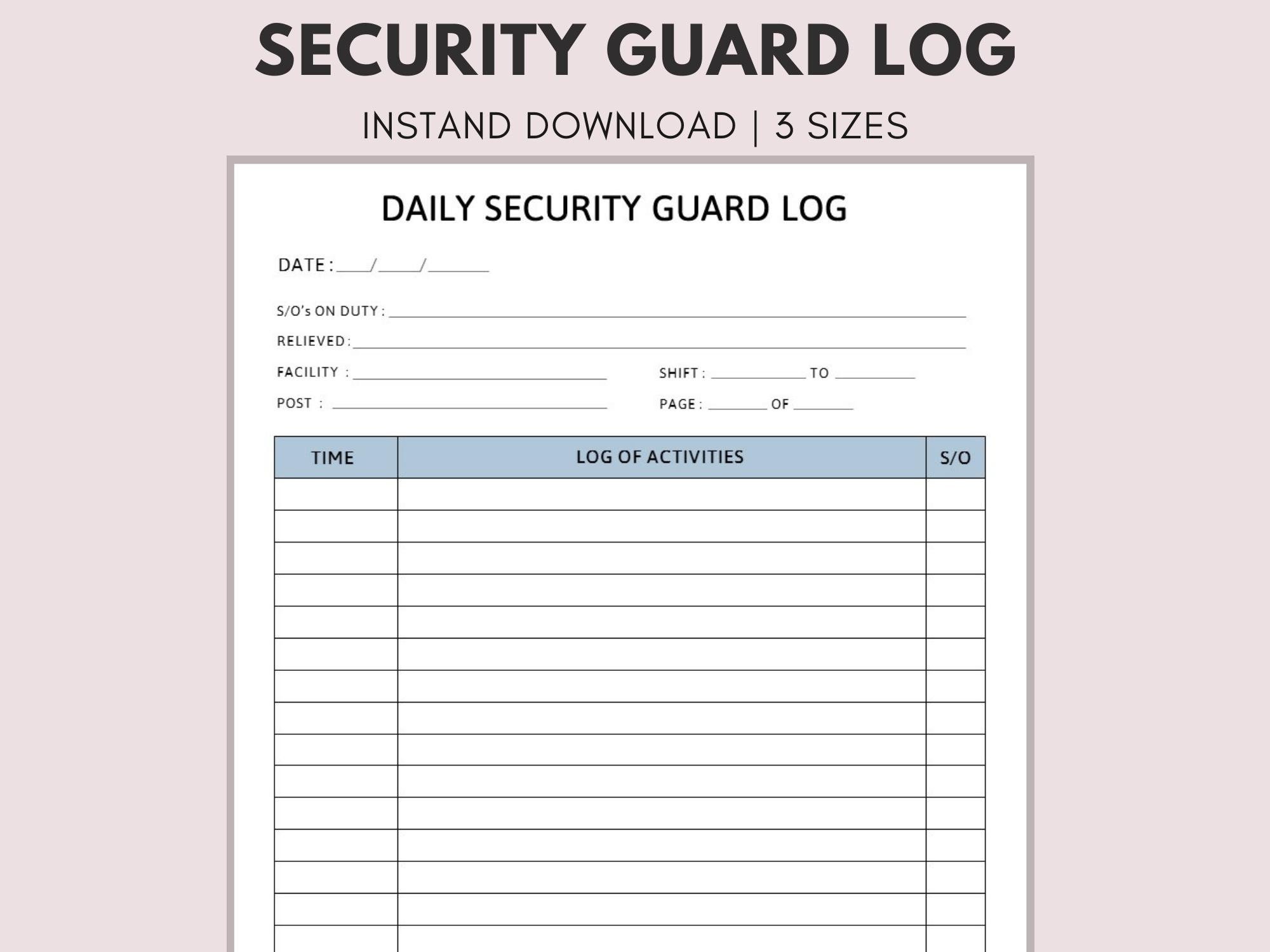 Printable Security Guard Daily Log Tracker Security Forms - Etsy Canada