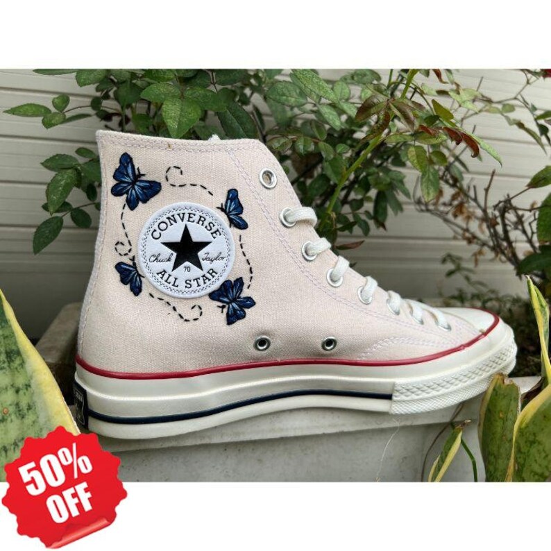 Butterfly Converse,embroidered Blue Butterflies,converse ,custom Logo