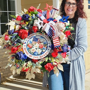 Patriotic Wreath for Front Door, Farmhouse Evergreen Wreath, Summer Wreath, Everyday, Year round, USA, Red White Blue, 4th of July decor