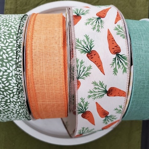 Spring Summer Wired Ribbon, Premium Ribbon Bundles, Wreath Ribbon Kits, Wired Ribbon Sets, Ribbon Supplies, Easter Carrot Ribbon Varieties