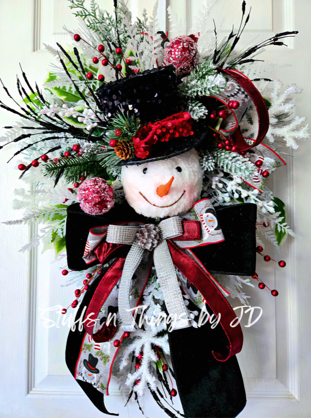 Glamour Snowman Christmas Swag, Frosted Winter Holiday Swag, Handmade ...