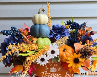 Farmhouse Fall Centerpiece: Pumpkin Patch Wagon with Sunflowers & Berries