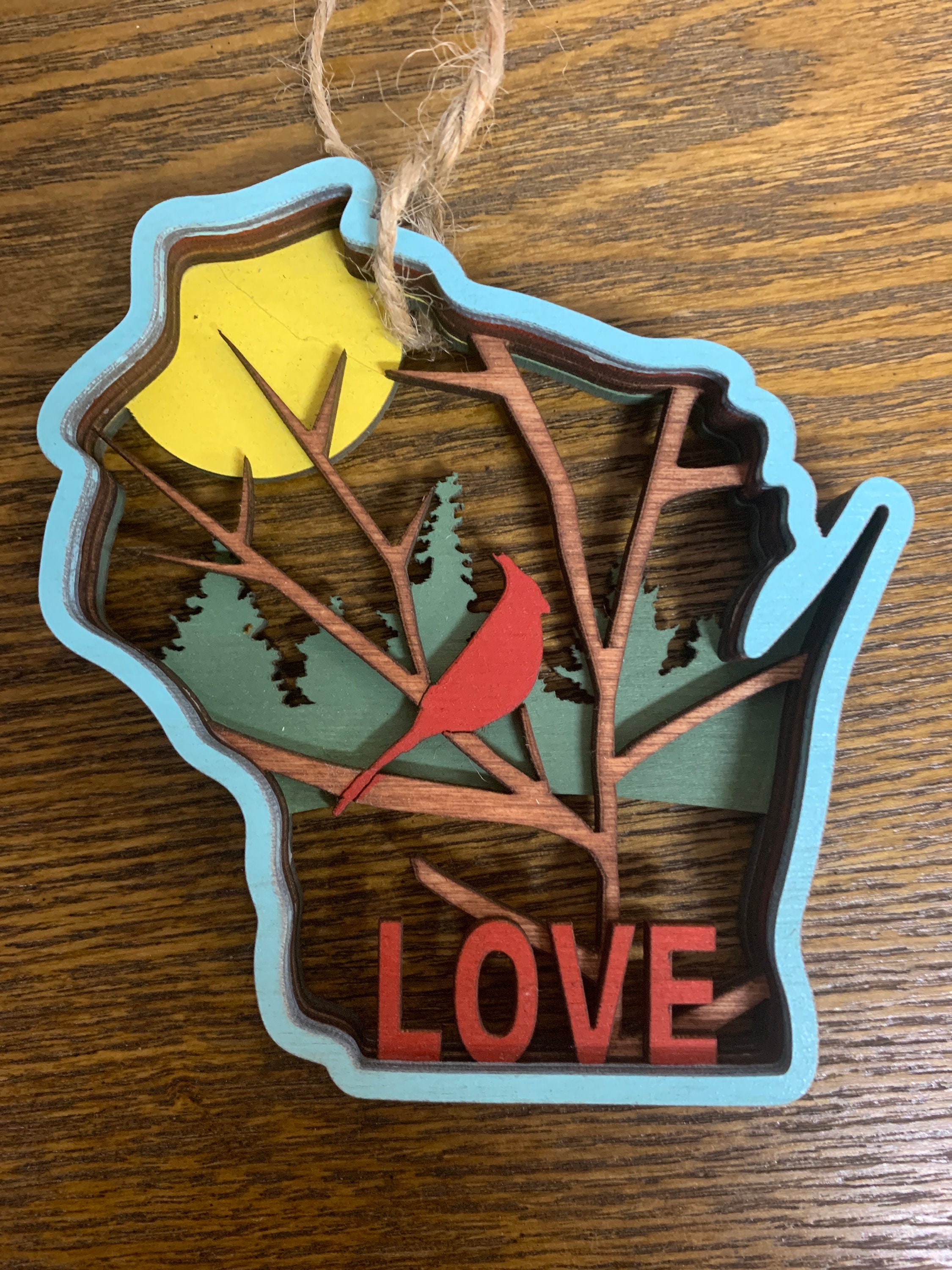 Wisconsin Ornaments Wood 3D Layered Wisconsin Ornaments Pontoon Lake