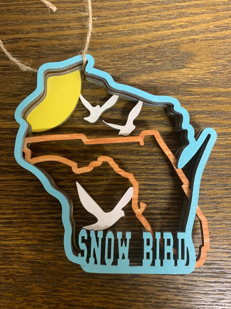 Wisconsin Ornaments Wood 3D Layered Wisconsin Ornaments Pontoon Lake