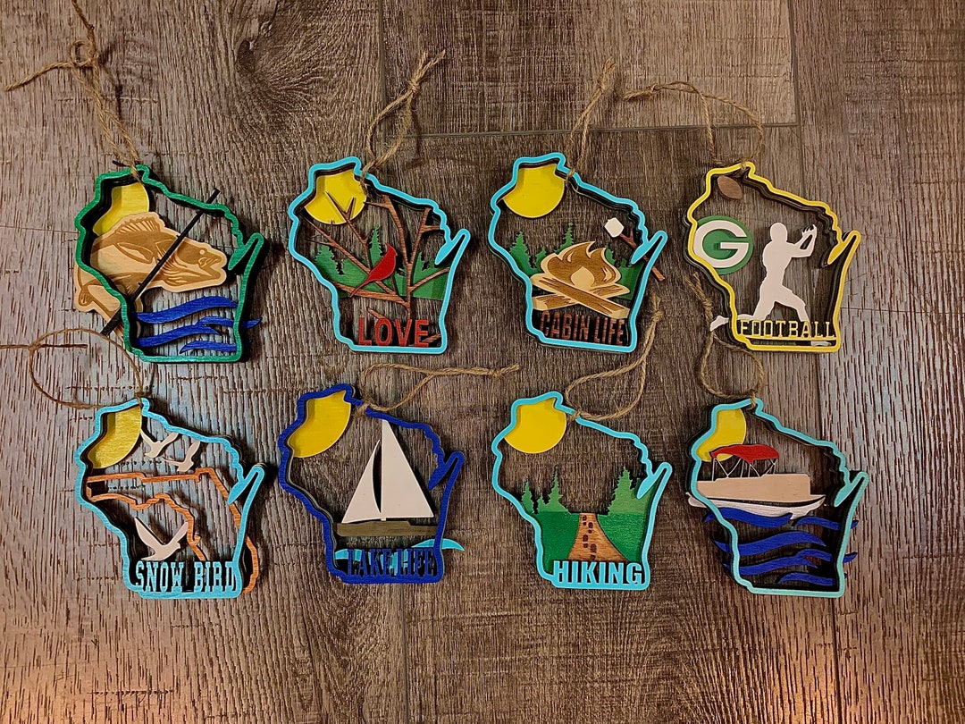 Wisconsin Ornaments Wood 3D Layered Wisconsin Ornaments Pontoon Lake