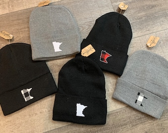 Gorro de punto de media de Minnesota Gorro de Minnesota Gorro a cuadros de búfalo Gorro a cuadros rojo y negro Gorro a cuadros blanco y negro Gorro de invierno con forro de punto Regalo de Minnesota