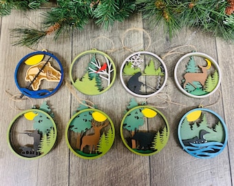 Adorno de cardenal, adorno de ciervo, adorno de colimbo, adorno de pez lucioperca, regalo de pescador de ciervo, regalo de pesca en hielo, adornos de ciervo, oso, ciervo, regalo de Navidad