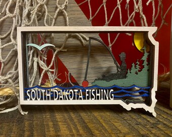 Adorno de Dakota del Sur Adorno navideño de pescador pesquero de Dakota del Sur Regalo de Dakota del Sur de Fisherman Lake Days Regalo único de Dakota del Sur