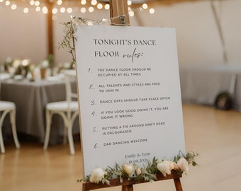 Wedding Dance Floor Rules Sign Template 5 Different Sizes Editable Canva Elegant Dancing Rules Minimal Funny Wedding Sign DIY Reception Sign