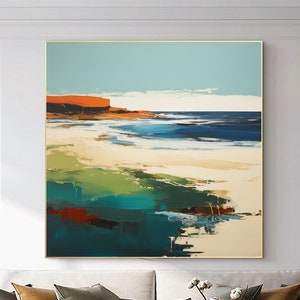 Original Beach Oil Painting on Canvas, Large Wall Art Abstract Ocean Art Blue Wall Decor Custom Painting Minimalist Living Room Home Decor