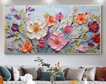 Original Texture Flower Oil Painting on Canvas, Large Wall Art ...