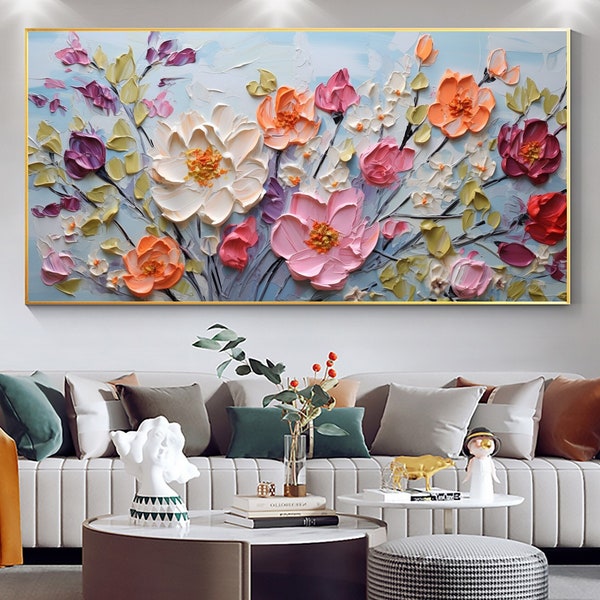 Abstract Blossom Flower Oil Painting On Canvas, Large Wall Art, Original Colorful Floral Landscape Art, Custom Painting Living Room Decor