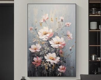 Peinture à l’huile abstraite de paysage de fleur sur toile, grand art mural peinture florale originale peinture personnalisée salon minimaliste décor à la maison