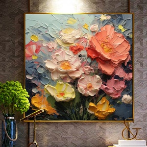Original Texture Flower Oil Painting on Canvas, Large Wall Art, Abstract Colorful Floral Wall Art, Custom Painting Modern Living Room Decor