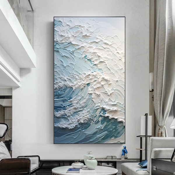 Minimalist Beach Oil Painting on Canvas, Large Wall Art Abstract Original Painting Ocean Wave Art Custom Painting Living Room Decor Gift