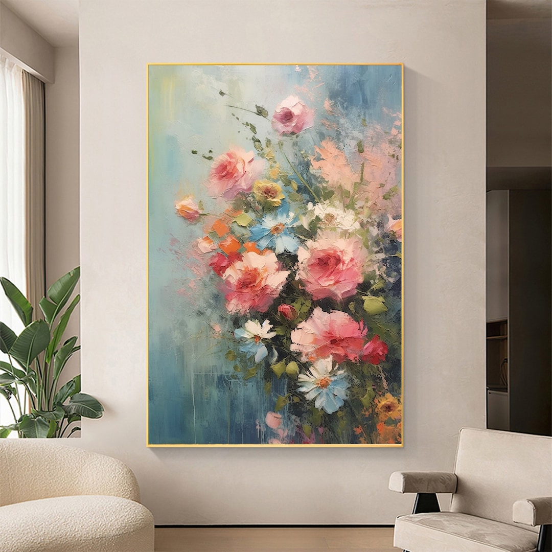 Original Flower Oil Painting on Canvas, Large Wall Art, Abstract Pink ...