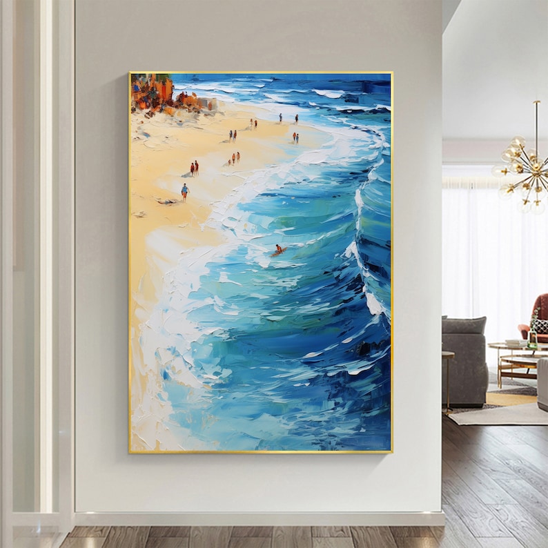 Original Ocean Beach Oil Painting on Canvas, Large Wall Art Sea ...