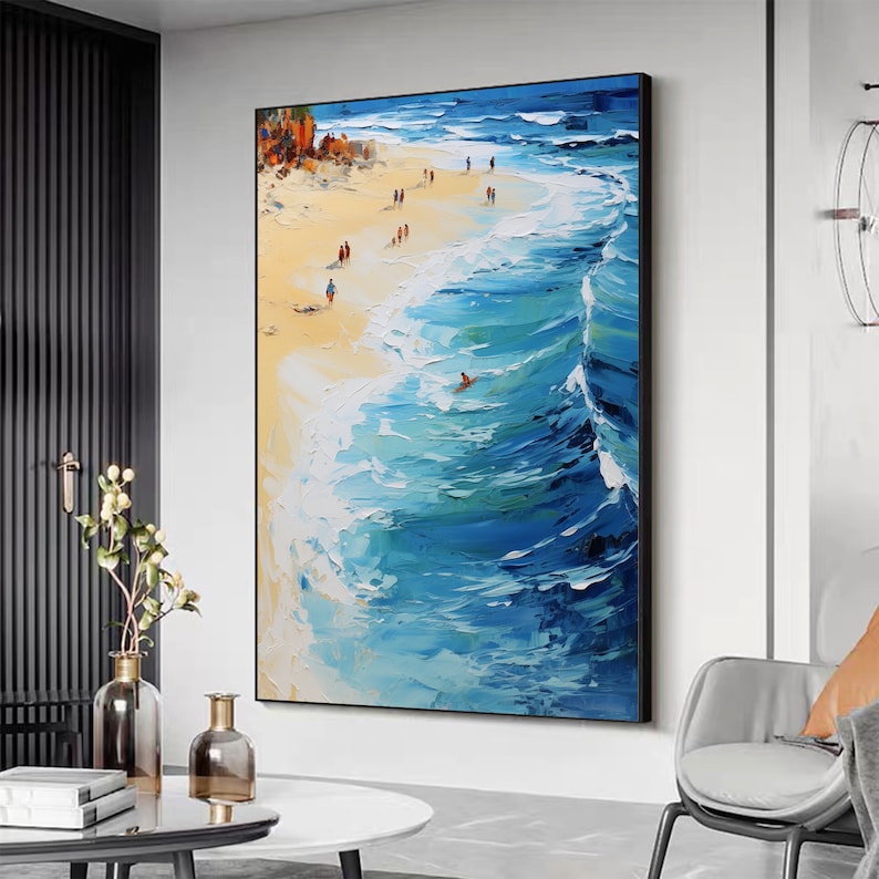Original Ocean Beach Oil Painting on Canvas, Large Wall Art Sea ...