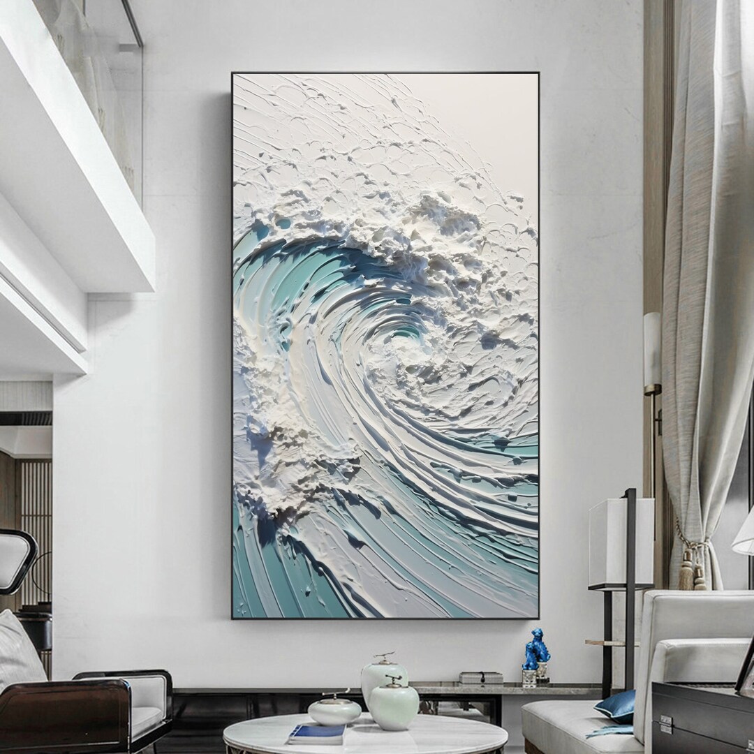 Abstract Ocean Wave Oil Painting on Canvas, Large Wall Art Original ...
