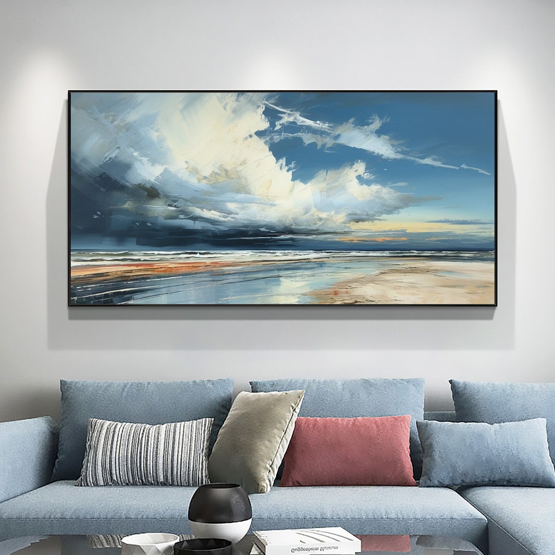 Abstract Ocean Landscape Oil Painting on Canvas, Large Wall Art ...