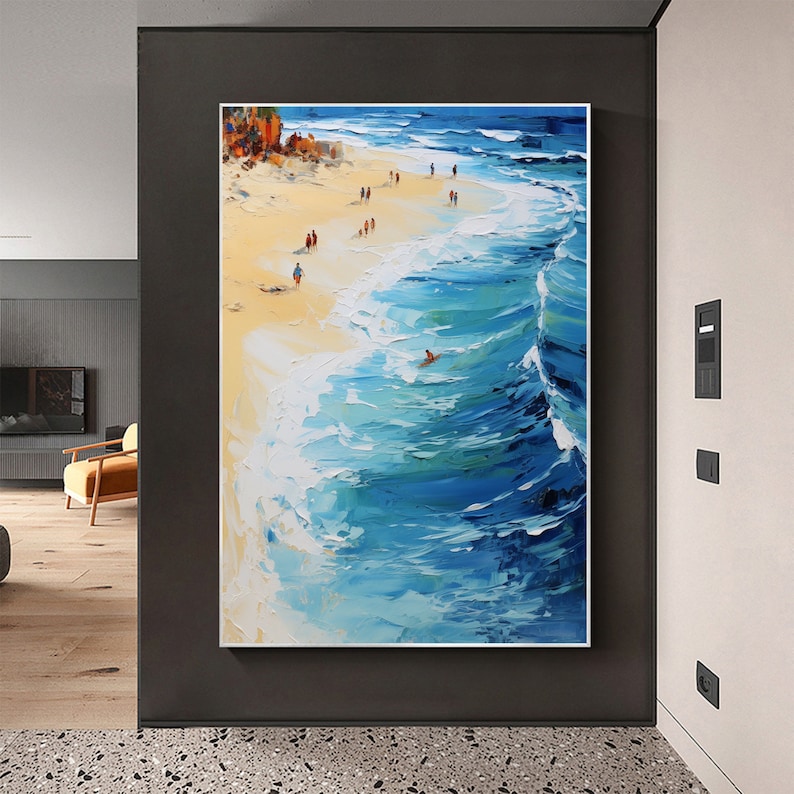 Original Ocean Beach Oil Painting on Canvas, Large Wall Art Sea ...