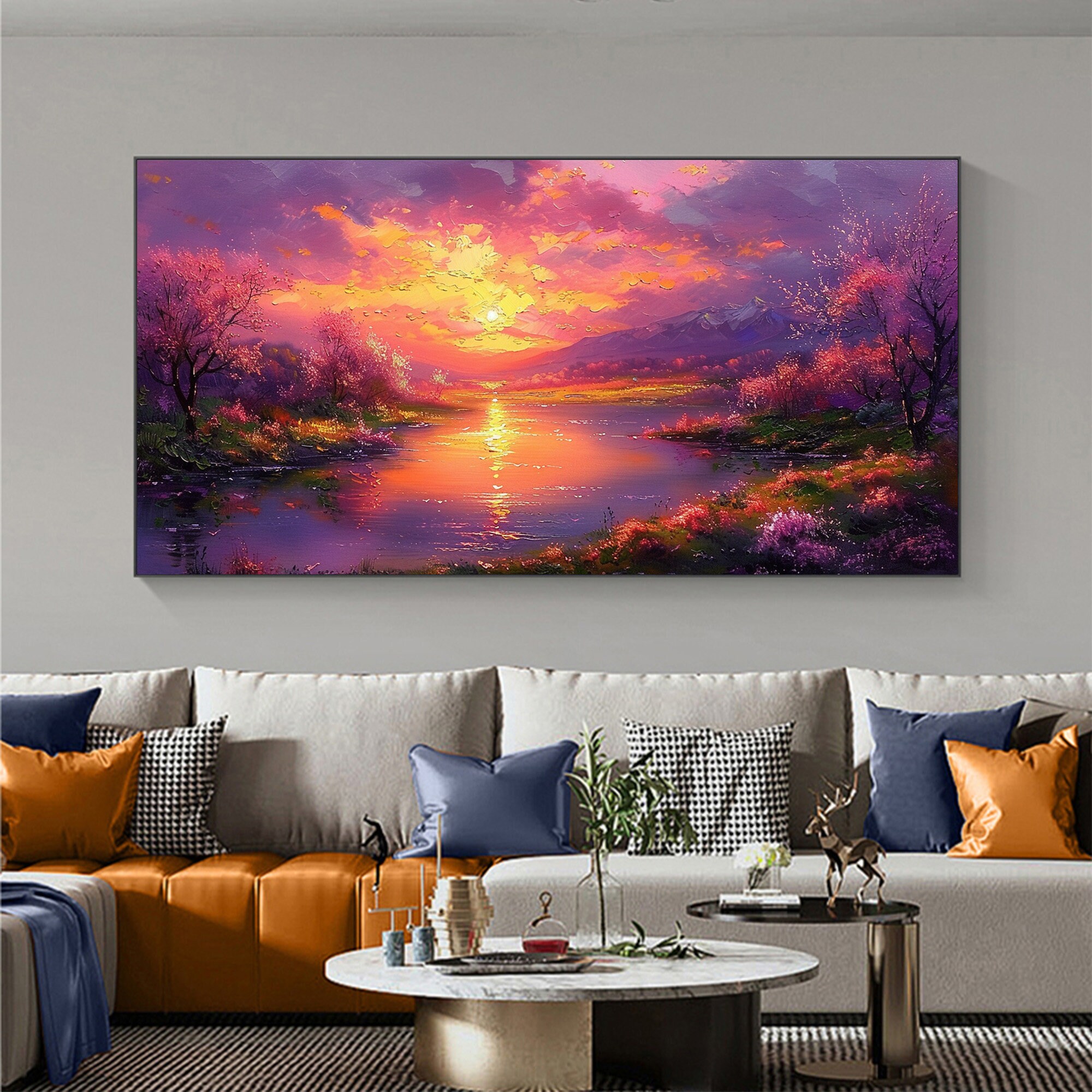Abstract Lake Landscape Oil Painting on Canvas Large Wall Art Original ...