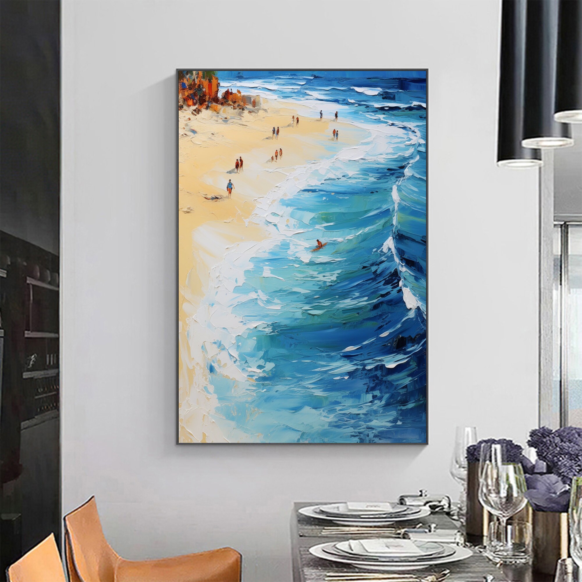 Original Ocean Beach Oil Painting on Canvas, Large Wall Art Sea ...