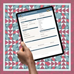 Planejador de Projetos de Quilting para Imprimir, Rastreador de Trabalhos em Andamento de Quilting, Bloco de Anotações de Moldes de Quilting em PDF, Lista de Verificação do Progresso do Quilting, Registro de Tecidos e Materiais