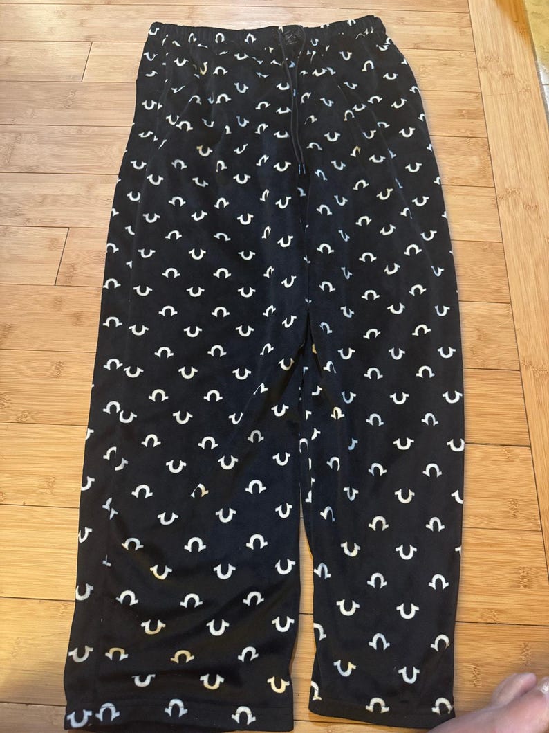 True Religion Loungewear Pants Men Size M Black Fleece Pajama Bottoms image 1