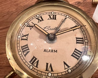 Vintage mini alarm clock bell ringer brass mechanical spring wound mechanical antique style Bradley Germany