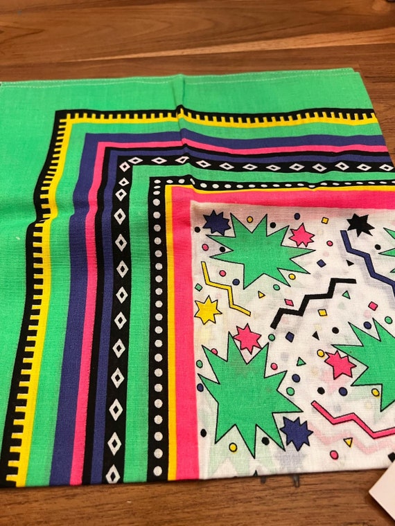 80'S Vintage Bandana NOS w tag Neon Surprise USA … - image 3