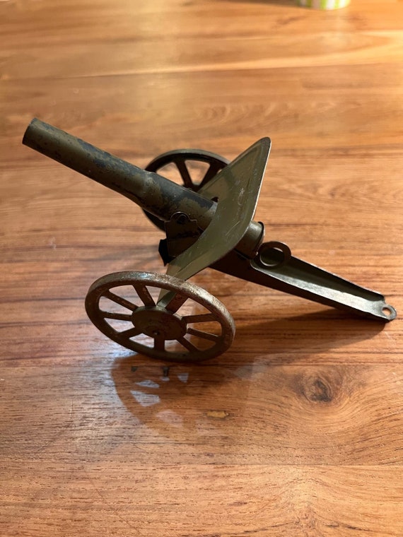 Ancien Canon Jouet Métal - Éjection à Ressort - Militaire Miniature 20 Cm - Occasion