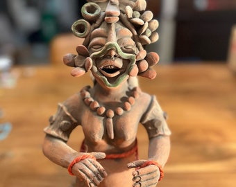 Vintage Red Clay Pottery Aztec Maya Statue Mexico Folk Art - Mother Giving Birth