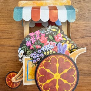 1990 vintage flower cart pop up card