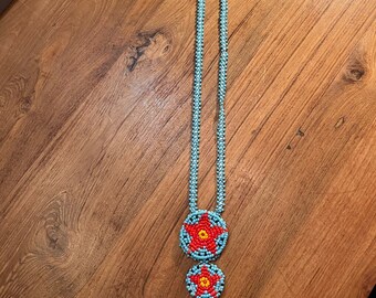 Vintage Native American Bead Necklace Blue Red