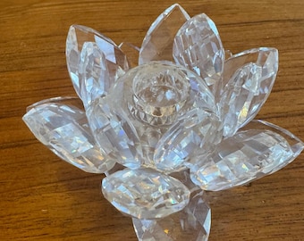 Swarovski Silver Crystal Lotus Lily Flower Candle Holder SC Laser