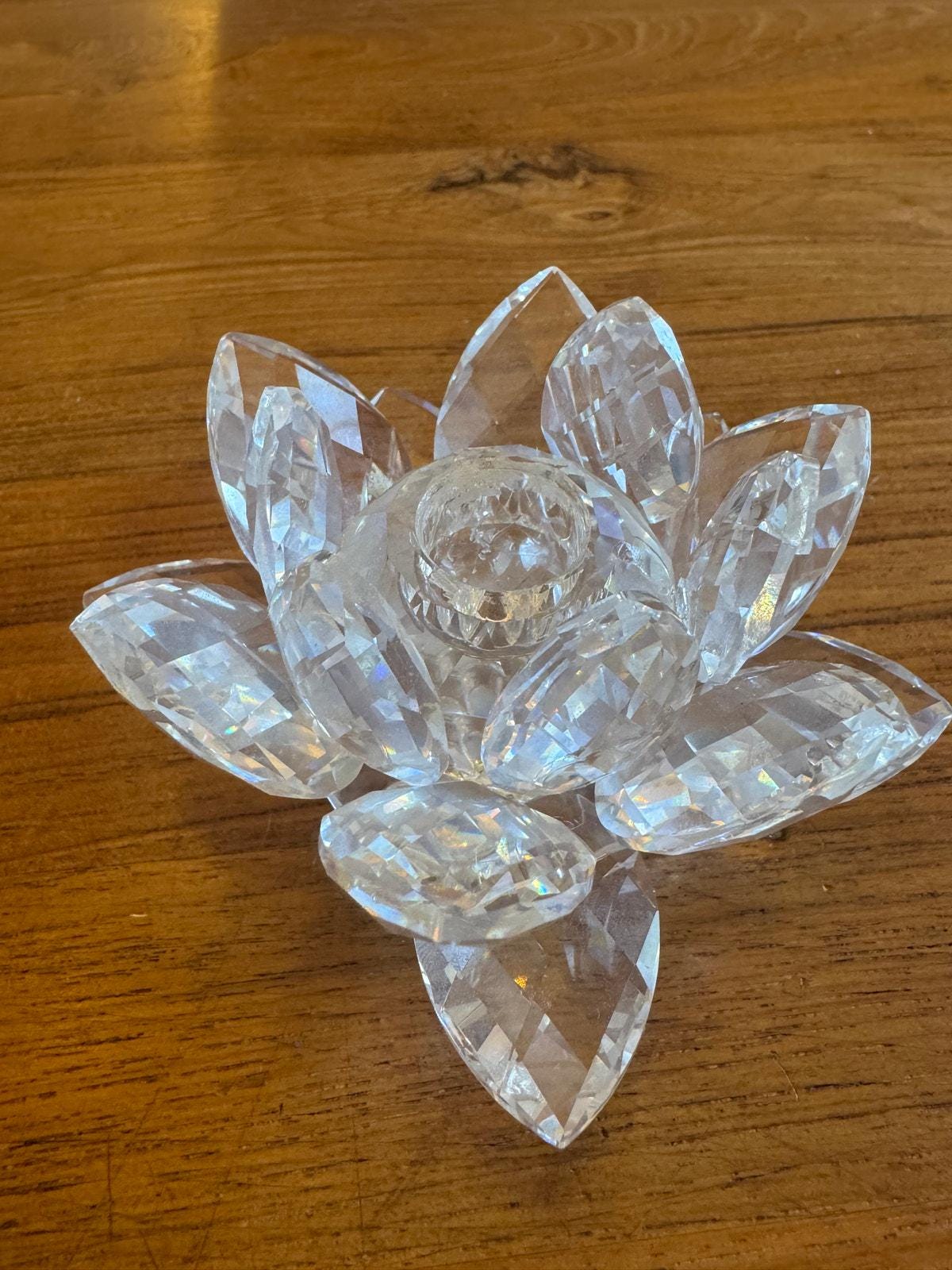 Swarovski Silver Crystal Lotus Lily Flower Candle Holder SC Laser