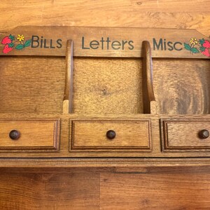 Vintage Strawberry Mail Sorter - wooden Command Center bills letters misc