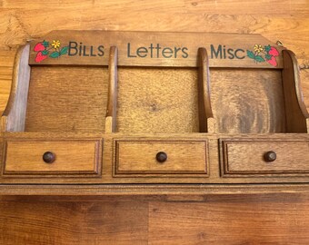 Vintage Strawberry Mail Sorter - wooden Command Center bills letters misc