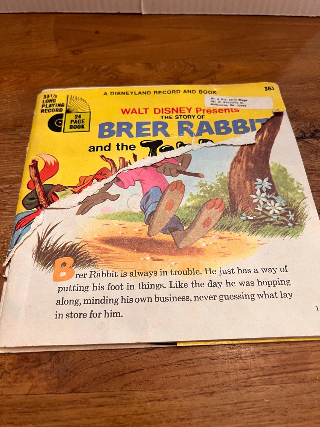WALT DISNEY THE Story of Bret Rabbit and Tar Bsby Book W/ Record 1971 ...