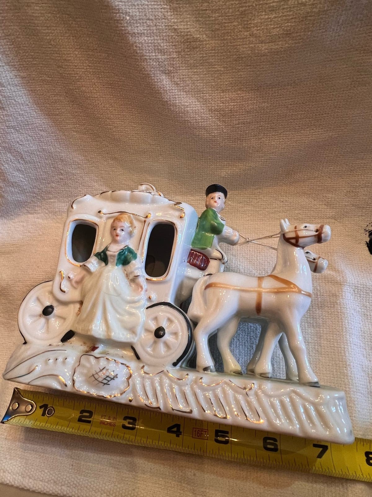 Vintage Horse and Carriage Porcelain Figurine With Lady Passenger