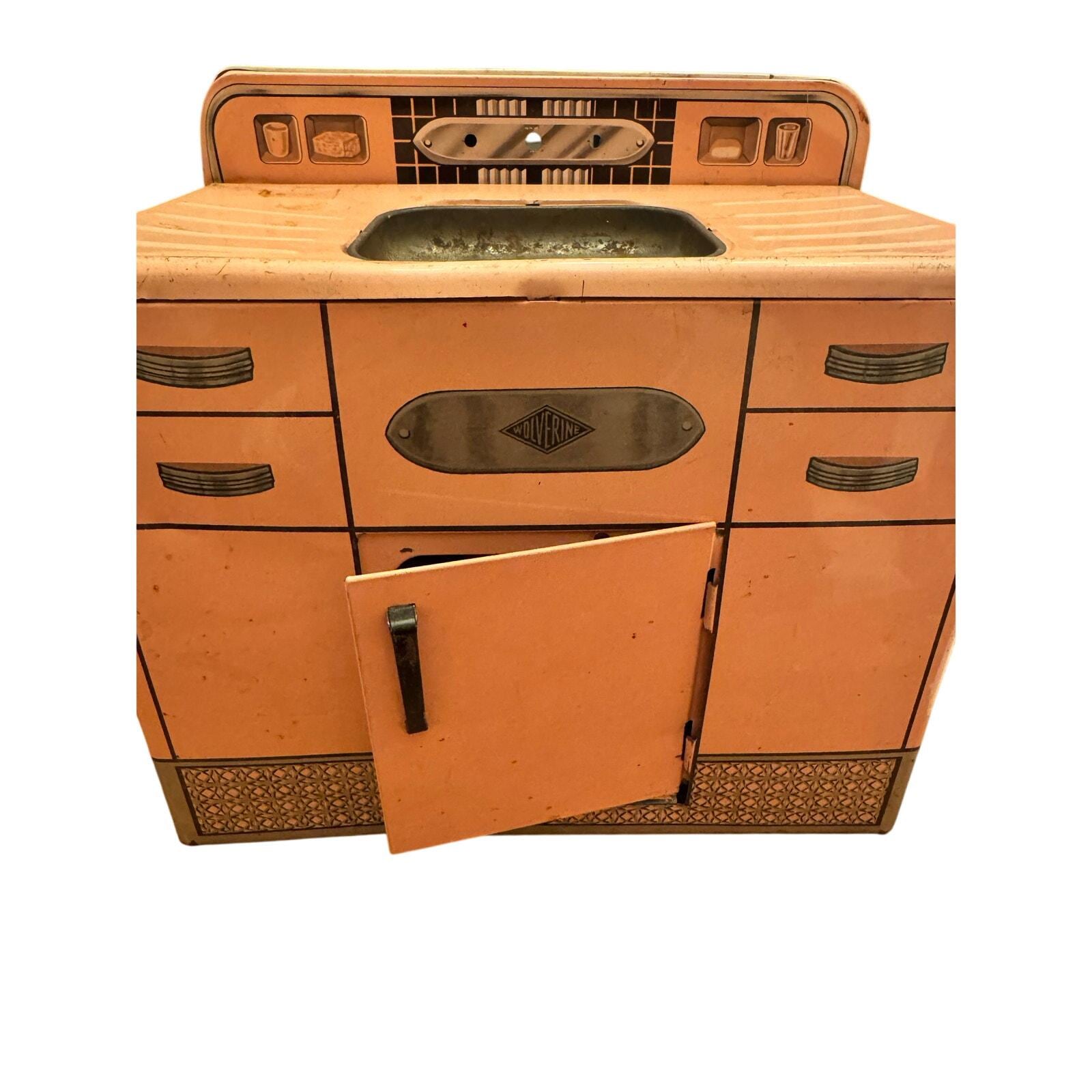 【1950s USA vintage】WOLVERINE TOYS キッチン Wolverine Toys Mid Century Kitchen Play Set Refrigerator