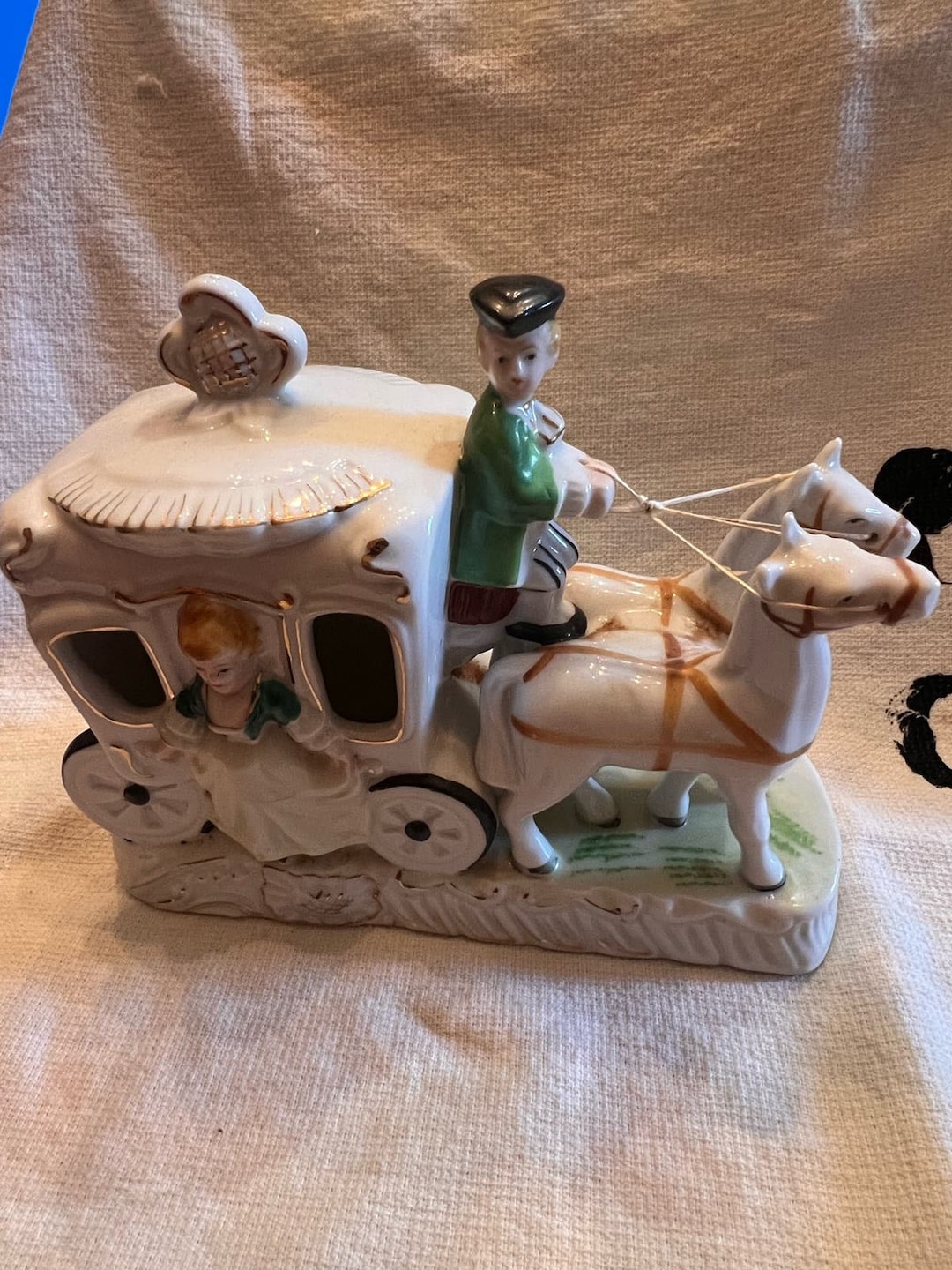 Vintage Horse and Carriage Porcelain Figurine With Lady Passenger