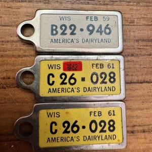 Lot of 3 1960's WISCONSIN DAV Tags Keychain License Plate Vintage ...