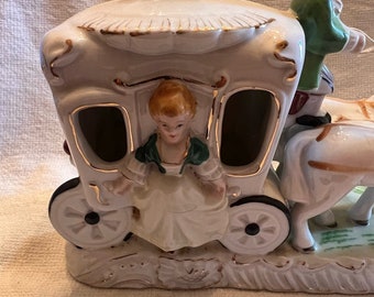 Vintage Horse and Carriage Porcelain Figurine With Lady Passenger