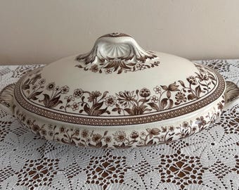 Antique Mintons Lismore Tureen – Brown Floral Transferware, English Ironstone