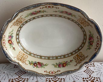 Vintage Johnson Bros “Pareek” Oval Serving Dish – Hand Painted Floral & Gold Trim – England c.1930s